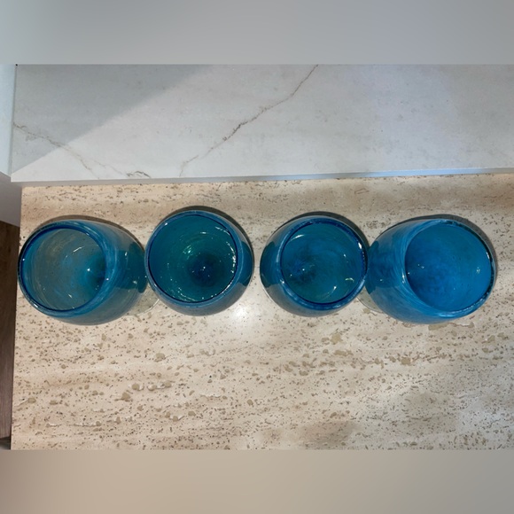 Set of 4 Blue Glass Drinking Goblets - Picture 4 of 11